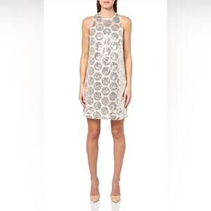 NWT $278 Trina Turk Johanna Sequin Shift Dress Floral Sequin Large L Cocktail